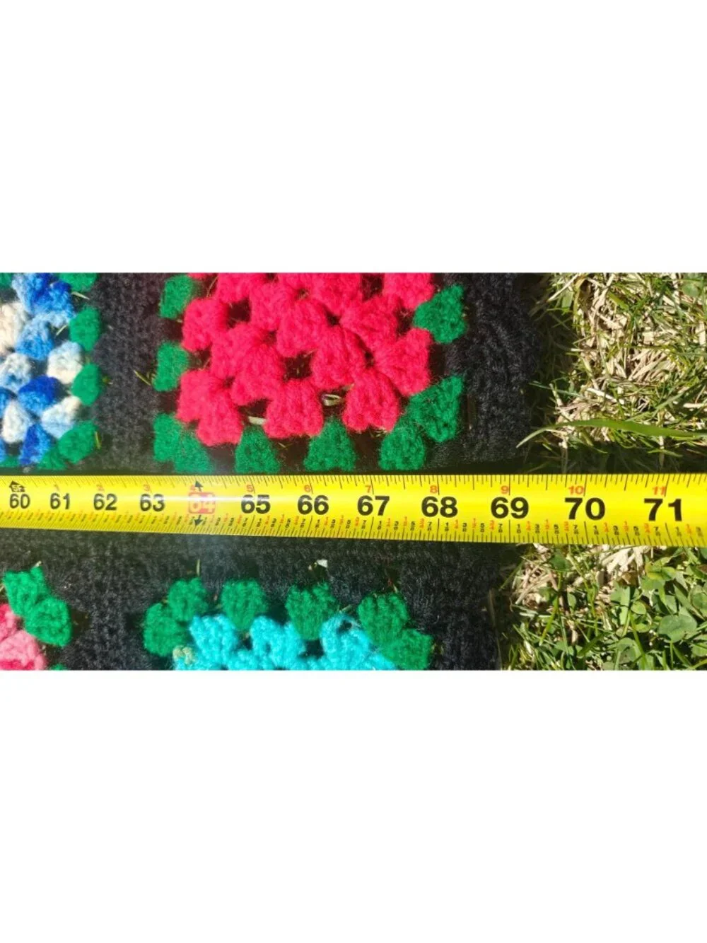 Handmade Vintage Crochet Afghan Blanket Multicolor Granny Square Black Large